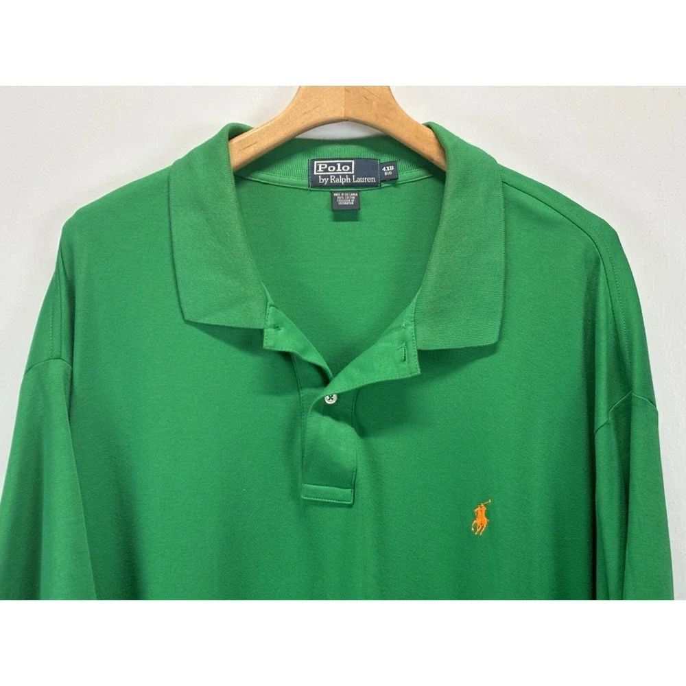 Polo Ralph Lauren Polo Shirt Sz 4XB Men's Big & Tall Green Orange Pony